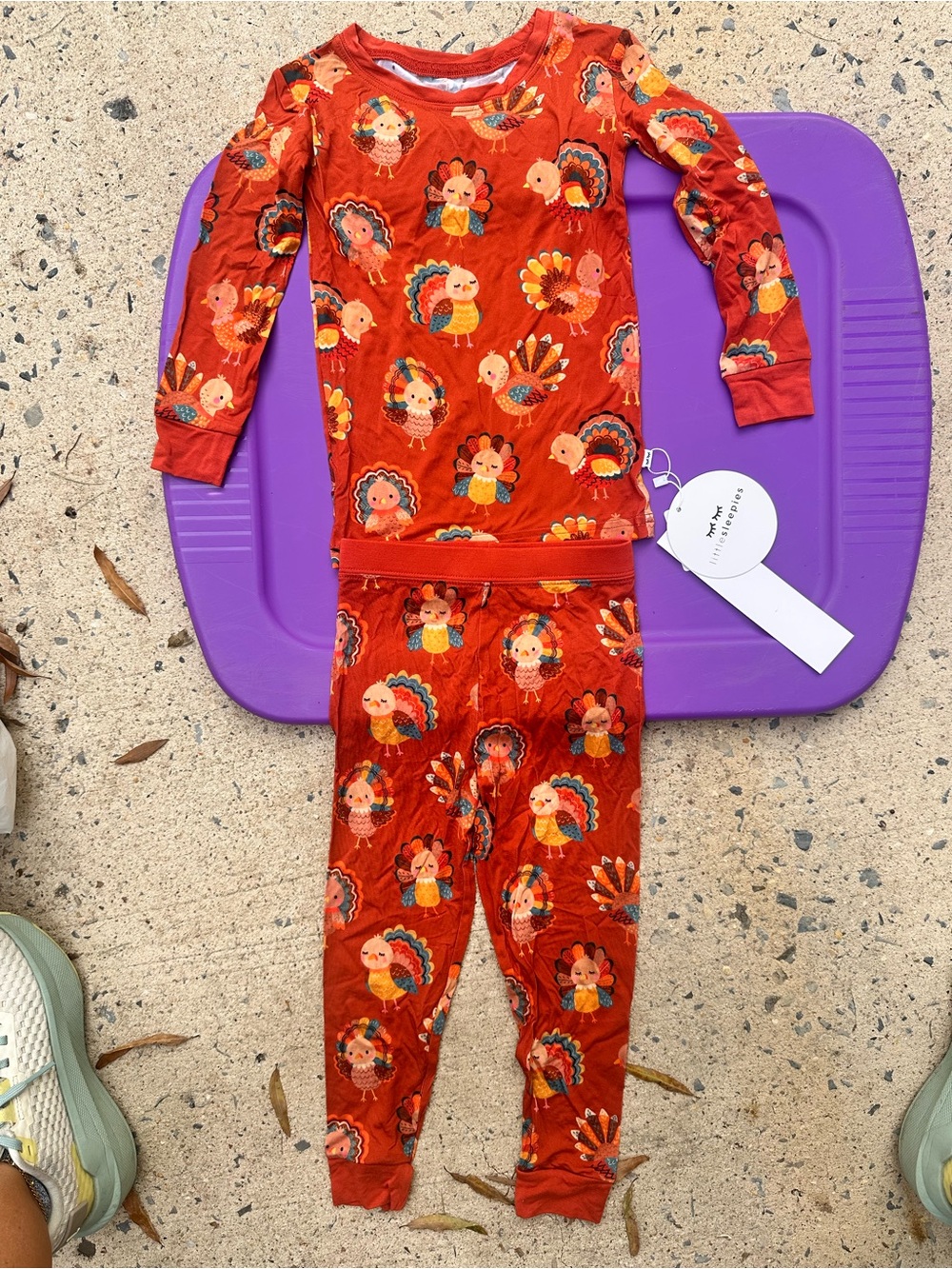 NWT Little Sleepies Orange Turkey Print Long-Sleeve Pajama Set
